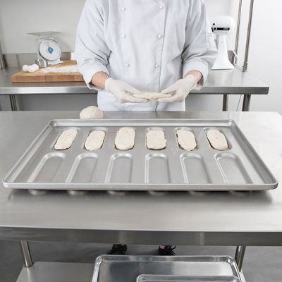 41055 صينية خبز Hoagie بنهاية دائرية مصنوعة من الفولاذ المطلي بالألمنيوم مزجج